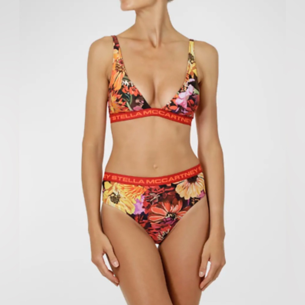 STELLA MCCARTNEY Floral-print Logo Triangle Bikini 2 piece set In Red sz M/L